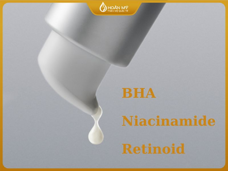 Các hoạt chất hỗ trợ trị mụn bọc không đầu như: BHA, Niacinamide, Retinoid
