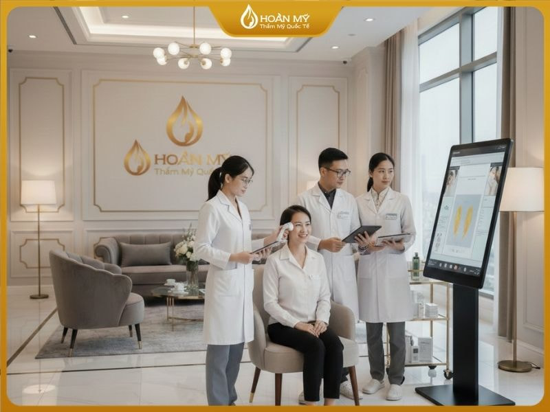 Đội ngũ bác sĩ và kỹ thuật viên tại Thẩm mỹ Quốc tế Hoàn Mỹ đang tư vấn cho khách hàng